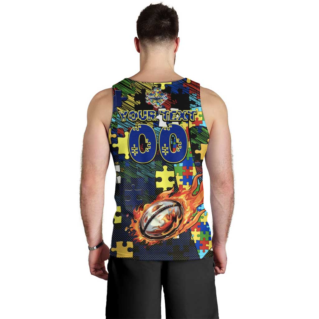 Cowboys Autism Awareness Men Tank Top Puzzle Flames Rugby Ball