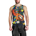 Cowboys Autism Awareness Men Tank Top Puzzle Flames Rugby Ball