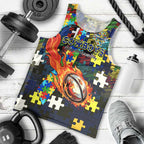 Cowboys Autism Awareness Men Tank Top Puzzle Flames Rugby Ball