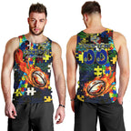 Cowboys Autism Awareness Men Tank Top Puzzle Flames Rugby Ball