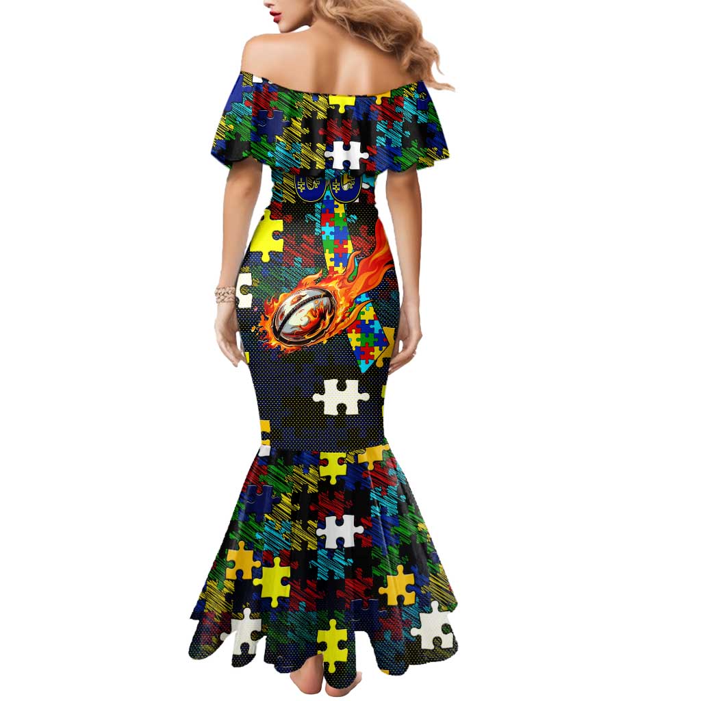 Cowboys Autism Awareness Mermaid Dress Puzzle Flames Rugby Ball