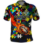 Cowboys Autism Awareness Polo Shirt Puzzle Flames Rugby Ball