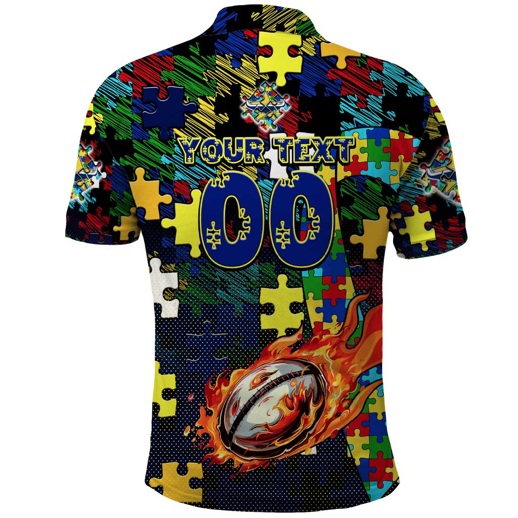 Cowboys Autism Awareness Polo Shirt Puzzle Flames Rugby Ball