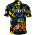 Cowboys Autism Awareness Polo Shirt Puzzle Flames Rugby Ball