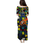 Cowboys Autism Awareness Puletasi Puzzle Flames Rugby Ball