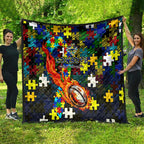 Cowboys Autism Awareness Quilt Puzzle Flames Rugby Ball