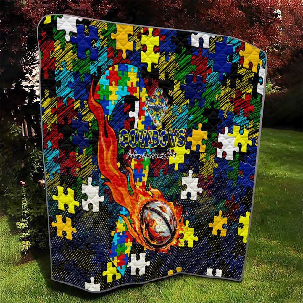 Cowboys Autism Awareness Quilt Puzzle Flames Rugby Ball