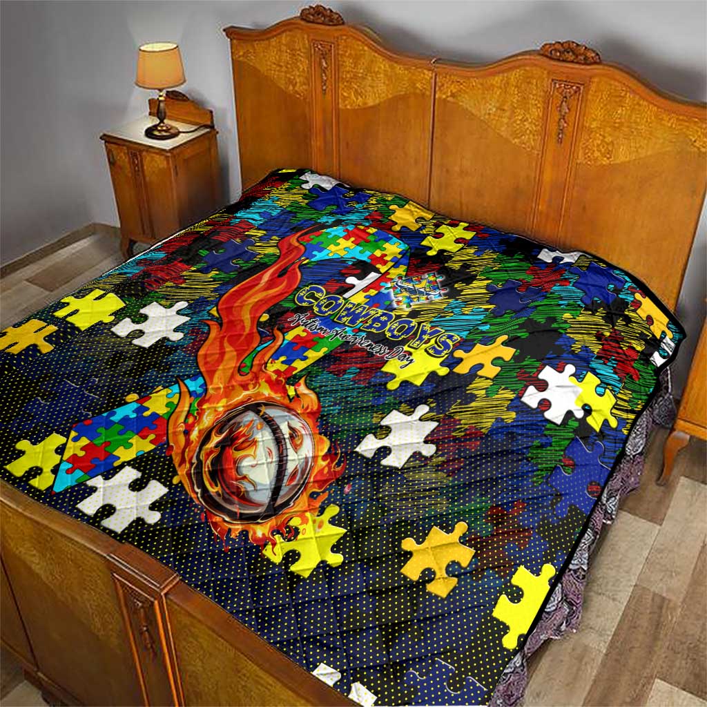 Cowboys Autism Awareness Quilt Puzzle Flames Rugby Ball
