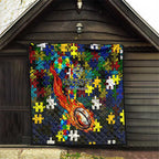 Cowboys Autism Awareness Quilt Puzzle Flames Rugby Ball