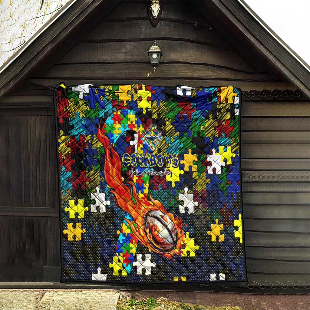 Cowboys Autism Awareness Quilt Puzzle Flames Rugby Ball