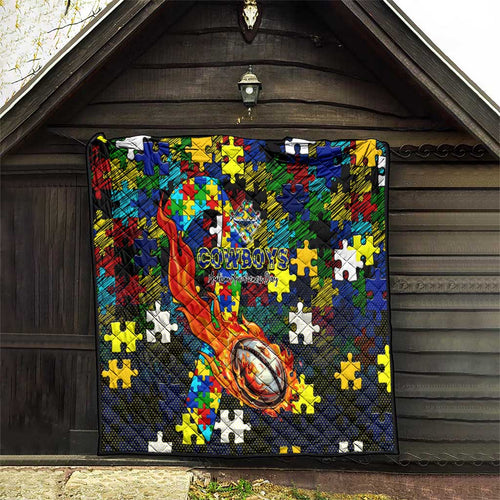 Cowboys Autism Awareness Quilt Puzzle Flames Rugby Ball