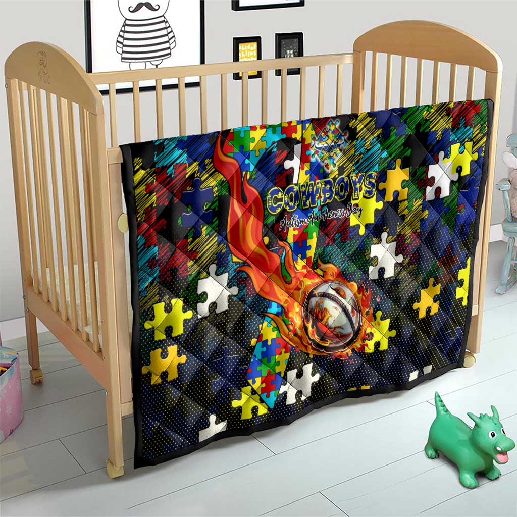 Cowboys Autism Awareness Quilt Puzzle Flames Rugby Ball