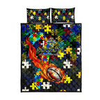 Cowboys Autism Awareness Quilt Bed Set Puzzle Flames Rugby Ball