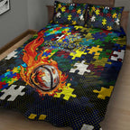 Cowboys Autism Awareness Quilt Bed Set Puzzle Flames Rugby Ball