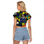 Cowboys Autism Awareness Raglan Cropped T Shirt Puzzle Flames Rugby Ball