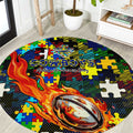 Cowboys Autism Awareness Round Carpet Puzzle Flames Rugby Ball