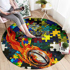 Cowboys Autism Awareness Round Carpet Puzzle Flames Rugby Ball