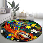 Cowboys Autism Awareness Round Carpet Puzzle Flames Rugby Ball