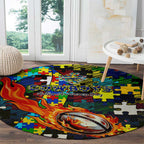 Cowboys Autism Awareness Round Carpet Puzzle Flames Rugby Ball