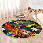 Cowboys Autism Awareness Round Carpet Puzzle Flames Rugby Ball