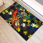 Cowboys Autism Awareness Rubber Doormat Puzzle Flames Rugby Ball