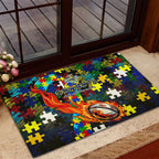 Cowboys Autism Awareness Rubber Doormat Puzzle Flames Rugby Ball