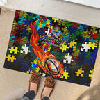 Cowboys Autism Awareness Rubber Doormat Puzzle Flames Rugby Ball