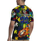 Cowboys Autism Awareness Rugby Jersey Puzzle Flames Rugby Ball