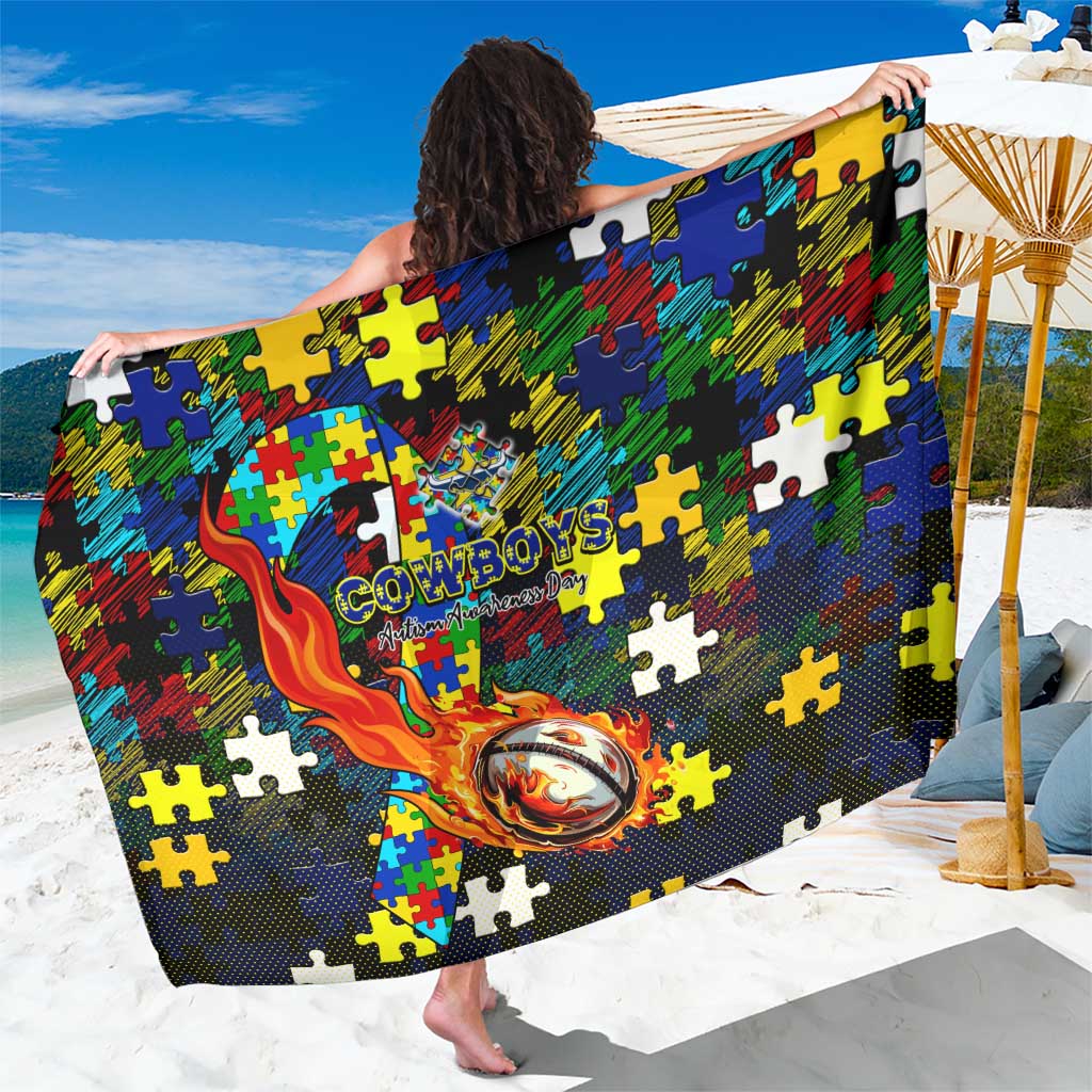 Cowboys Autism Awareness Sarong Puzzle Flames Rugby Ball