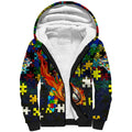 Cowboys Autism Awareness Sherpa Hoodie Puzzle Flames Rugby Ball