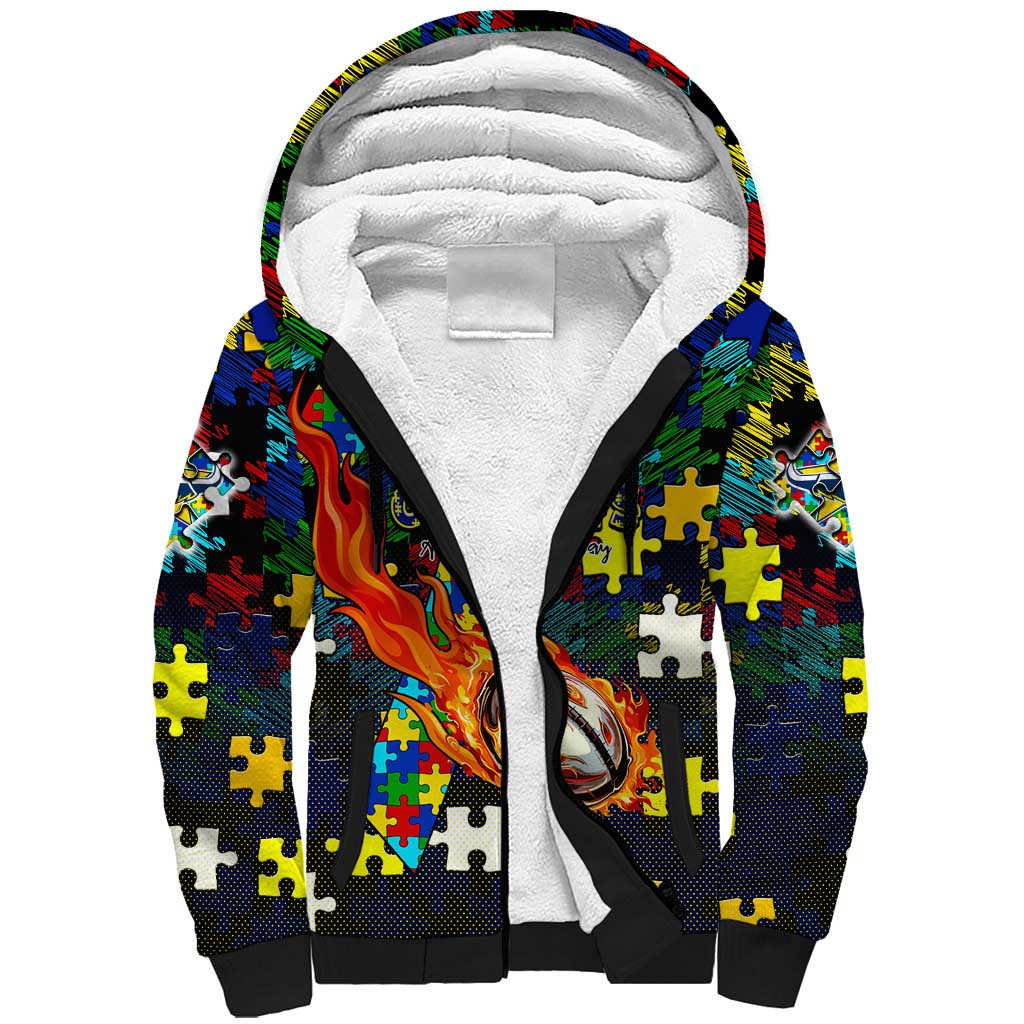 Cowboys Autism Awareness Sherpa Hoodie Puzzle Flames Rugby Ball