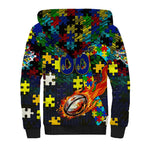 Cowboys Autism Awareness Sherpa Hoodie Puzzle Flames Rugby Ball