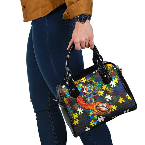 Cowboys Autism Awareness Shoulder Handbag Puzzle Flames Rugby Ball