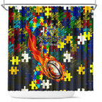 Cowboys Autism Awareness Shower Curtain Puzzle Flames Rugby Ball