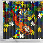 Cowboys Autism Awareness Shower Curtain Puzzle Flames Rugby Ball