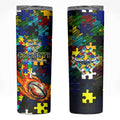 Cowboys Autism Awareness Skinny Tumbler Puzzle Flames Rugby Ball