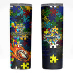 Cowboys Autism Awareness Skinny Tumbler Puzzle Flames Rugby Ball
