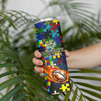Cowboys Autism Awareness Skinny Tumbler Puzzle Flames Rugby Ball