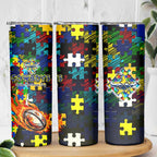Cowboys Autism Awareness Skinny Tumbler Puzzle Flames Rugby Ball