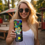 Cowboys Autism Awareness Skinny Tumbler Puzzle Flames Rugby Ball