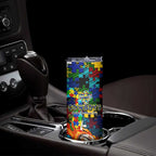 Cowboys Autism Awareness Skinny Tumbler Puzzle Flames Rugby Ball
