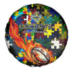 Cowboys Autism Awareness Spare Tire Cover Puzzle Flames Rugby Ball