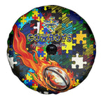 Cowboys Autism Awareness Spare Tire Cover Puzzle Flames Rugby Ball