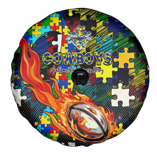 Cowboys Autism Awareness Spare Tire Cover Puzzle Flames Rugby Ball