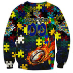 Cowboys Autism Awareness Sweatshirt Puzzle Flames Rugby Ball