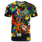 Cowboys Autism Awareness T Shirt Puzzle Flames Rugby Ball