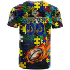 Cowboys Autism Awareness T Shirt Puzzle Flames Rugby Ball