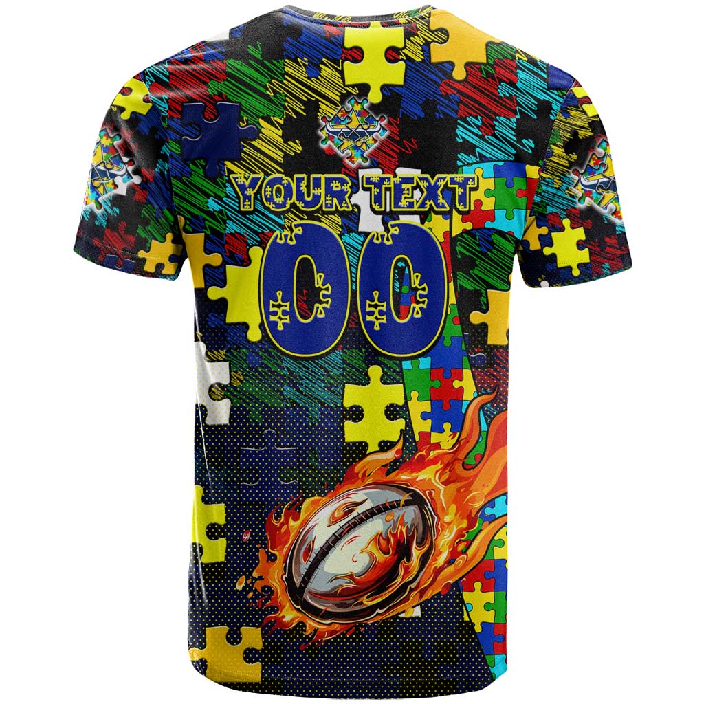 Cowboys Autism Awareness T Shirt Puzzle Flames Rugby Ball