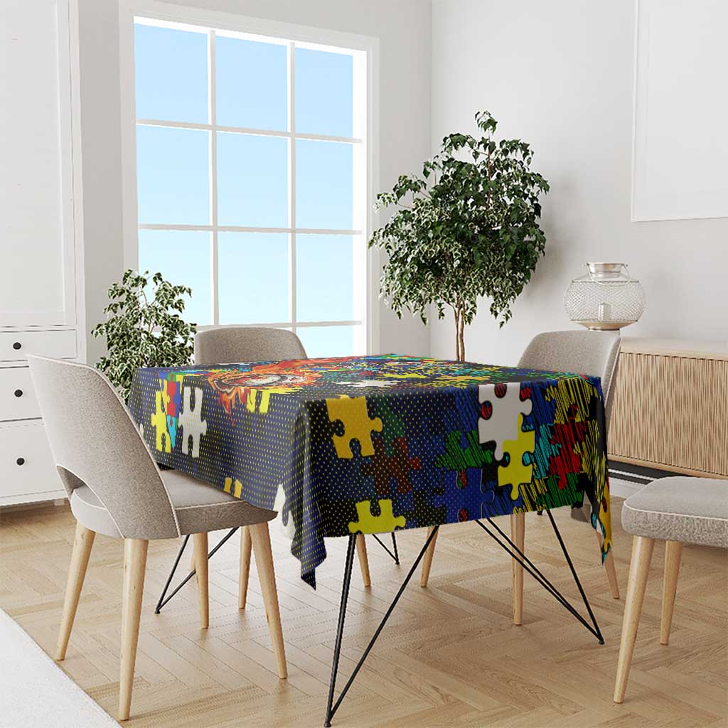 Cowboys Autism Awareness Tablecloth Puzzle Flames Rugby Ball