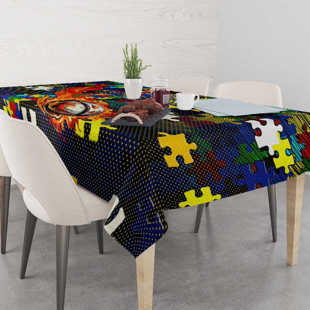 Cowboys Autism Awareness Tablecloth Puzzle Flames Rugby Ball